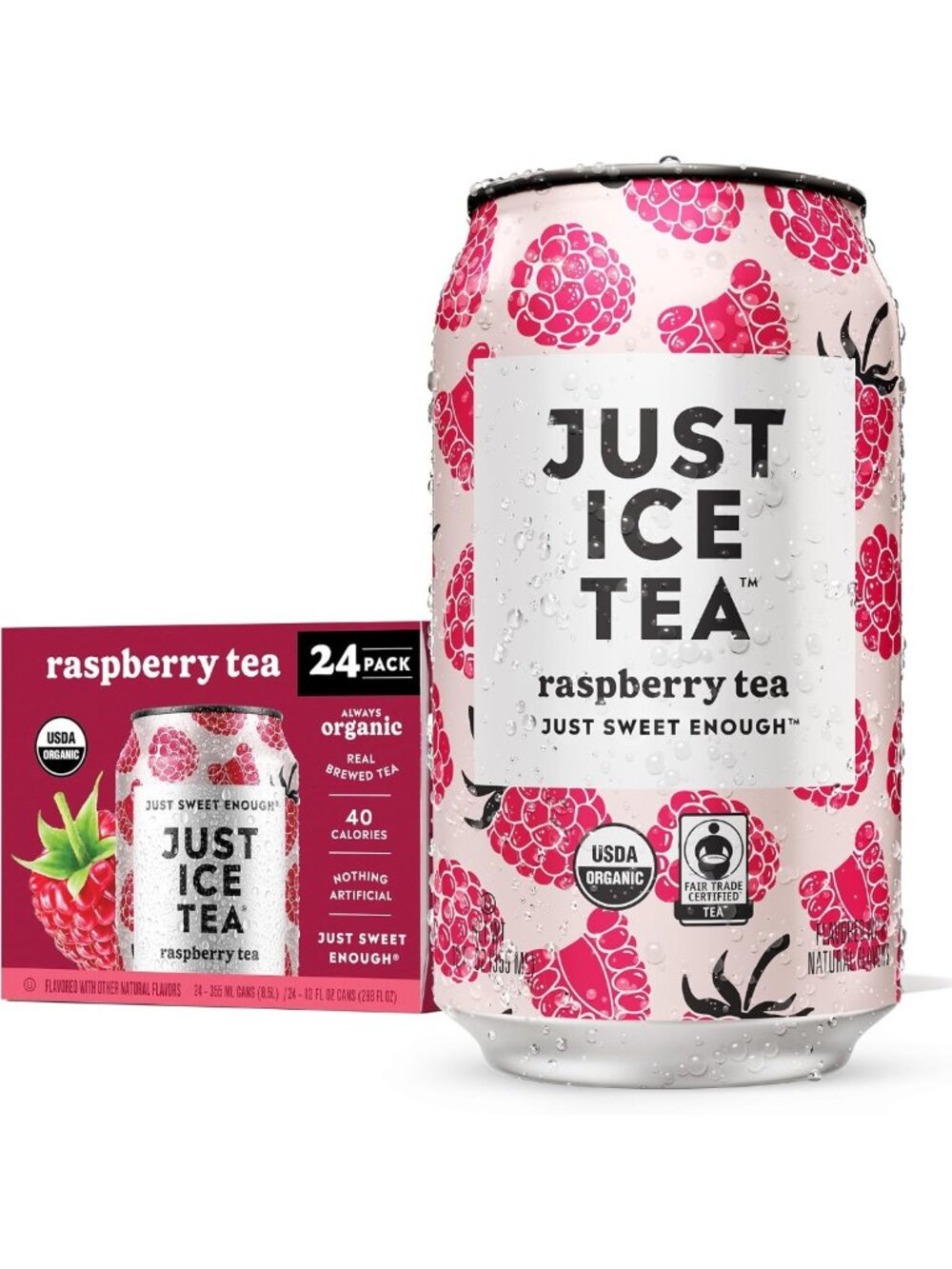 Organic Raspberry Black Iced Tea - 24-Pack Cans, Refreshing & Delicious Drink